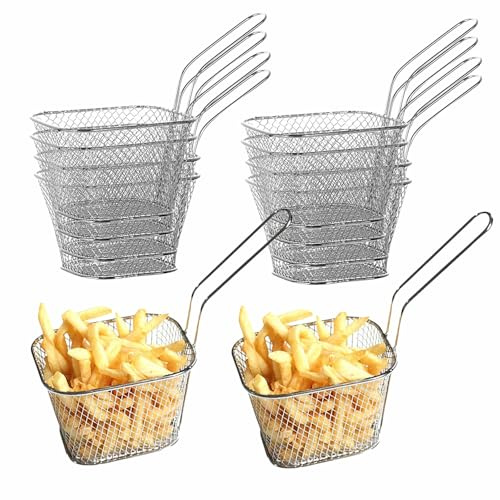 10 stycken friteringskorgar, små rostfritt stål fritdjurskorgar med långt handtag, minifritöskorg, fritös, korg för kök, restaurang, fest, grill, 10,5 x 8,5 x 6,5.