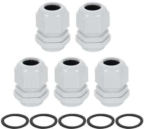 sourcing map 5Pcs PG19 Nylon Cable Glands, Waterproof Cord Grip Connector with Washer, Adjustable 12-15mm Wire Grommet Protectors with Gaskets and Locknut for Junction Box, White