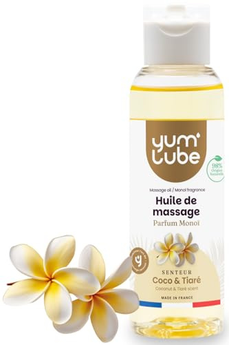 Yum'Lube | Massage Öl Monoi - Natürlich Massage Oil- Hergestellt In Frankreich - Massageöle & Zubehör - Tahiti Massageöl - 100ML | Pflegende Körperöl mit Kokosnuss aus biologischem Anbau: Körper und Haar. Tiareblume Duft, Spa Entspannung zu Hause