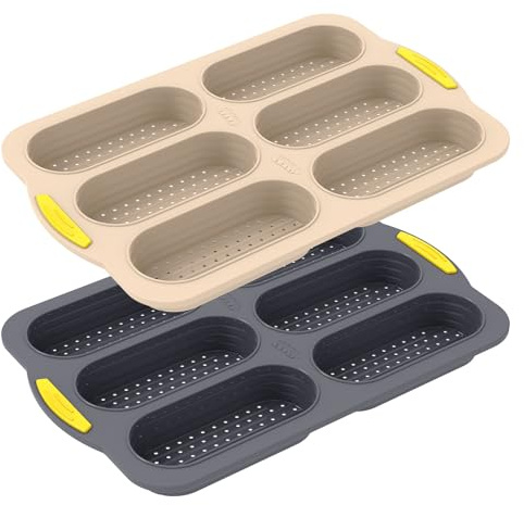 KEGAJEGA Lot de 2 moules à Pain Hot Dog - 37,5 x 24 x 3,2 cm - Moule à Hot Dog - Moule à Pain antiadhésif - Polyvalent - en Silicone pour Hot Dog, Sandwich, française