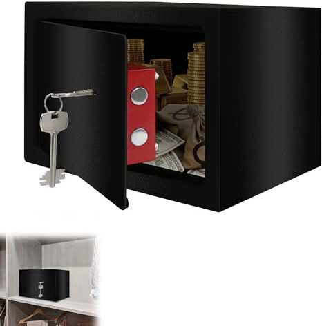 YRHome Caja fuerte para muebles, L-31 x 20 x 20 cm, con 2 llaves de bloqueo y tornillos de fijación, caja fuerte para el suelo, caja fuerte de pared, color negro