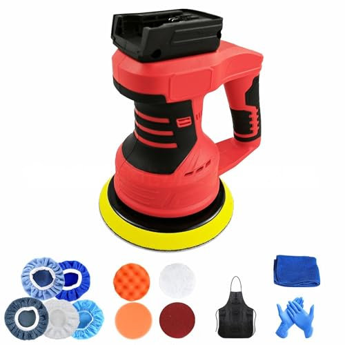 Polisseuse sans fil compatible avec Milwaukee M 18V batterie (sans batterie), polisseuse excentrique électrique 15,2 cm avec 12 accessoires et indicateur de batterie niveau, 0-4500 tr/min, 8 vitesses