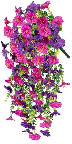 FOSDICK 2 Piezas Flores Artificiales Colgantes, Flores Artificiales Decoracion, Flores Colgantes Artificiales, Petunias Planta Artificial Colgante para Decoración de Boda,Jardín,Interior,Exterior,Casa