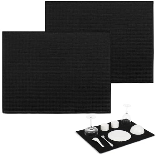 Dish Drying Mat 2 Pack, Microfiber Quick-Drying Drying Mat for Kitchen Counter, Dish Sink Drainer Mats, 51 x 38 cm, Machine Washable (Black)