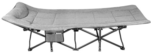 Letto da campeggio pieghevole con schienale regolabile, letto da campo portatile con materasso, chaise longue reclinabile, per casa, escursionismo, carico 150 kg, 190 cm, grigio