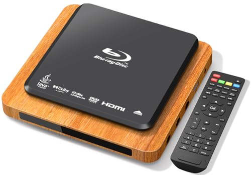 Blu Ray Player, 1080p Full HD Dolby Surround Sound A 1 Blu-Ray All Region DVD Player, HDMI/USB/AV Connection Blue Ray Disc Player for TV/RV/Home Theater/Car (Mid-Century Modern Design)