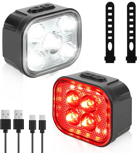 AOOSA Luz Bicicleta, IP65 Impermeable Luces Bicicleta Delantera y Trasera, USB Recargable & 6+12 Iluminación Modos, Luz Ciclismo Potente LED para Ciclismo Nocturno, Camping, Mochila y Seguridad Vial
