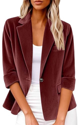Blazer - Chaqueta de traje casual para mujer, traje de cordón, manga larga, informal, deportiva, con solapa, chaqueta delantera abierta, borgoña, XL
