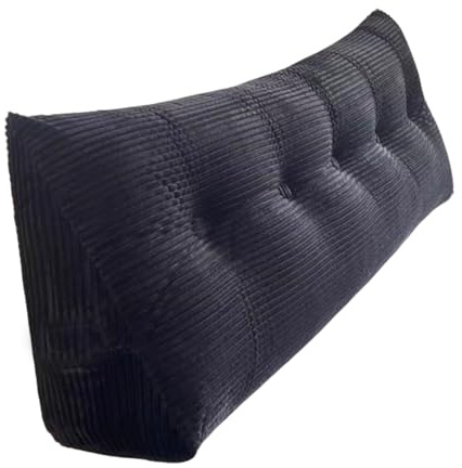 Almohada triangular con forma de cuña para cabecera, funda extraíble para sofá cama y cojín (negro, 200 x 50 x 20 cm), cojín de apoyo para dormir y respaldo