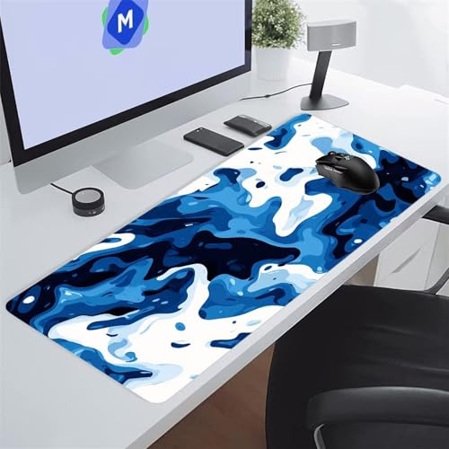 Tappetino Mouse XXL Gaming 1200x600x3 mm Blu Bianco Tappetino per Mouse Grande Cuscinetto per Tastiera Grande da Scrivania Gaming Mousepad Lavabile per Ufficio e casa