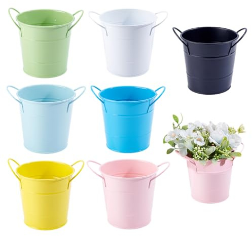 PH PandaHall 7 Colors Small Metal Buckets with Handle Colored Storage Bucket Round Metal Pail Desktop Organizer Basket for Party Favors Classroom Vase Table Centerpieces Crafts Supplies, 5.8x4.6 Inch