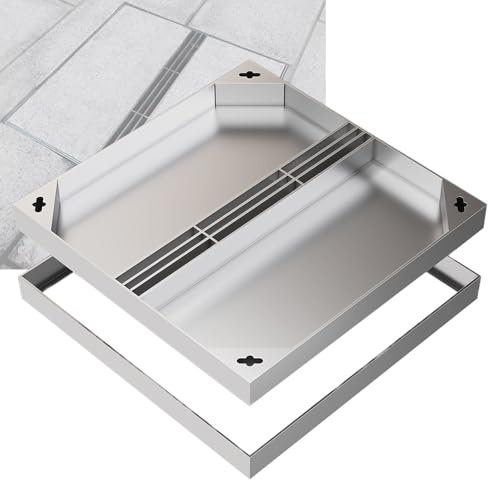 Grille Caillebotis avec Cadre, Couvercle Fosse Septique en Acier Inoxydable, pour Empêcher les Feuilles de S'accumuler(50x50x5cm/20x20x2in)