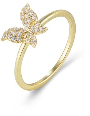Ayoiow Freundschaftsringe Gold 750 für Damen, Moissanit Schmetterling Hochzeit Ring Gelbgold für Sie, 18 Karat Gelbgold Größe 60 (19.1)