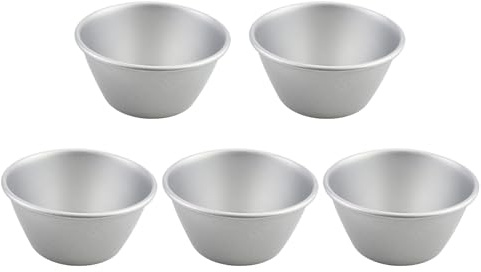 Pudding Mold Set - 5X Souffle Cups, Round Carbon Steel Bakeware, Durable Non-Stick Material, Egg Tart Popover Flan Souffle, Chocoflan Cupcake Dessert Baking, Kitchen Baking Tool Accessory