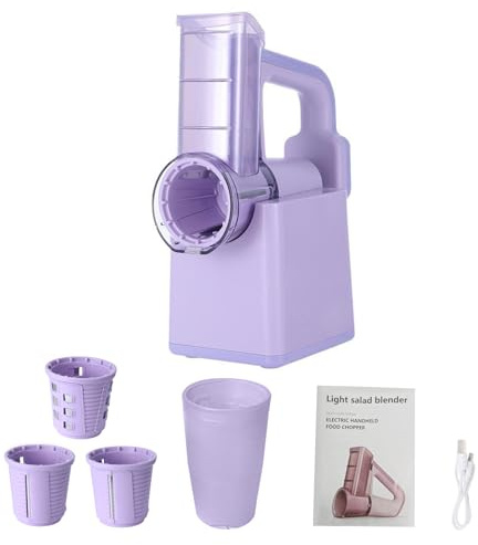 Vroomoto Electric Cheese Grater Vegetable Slicer 3 in 1 Handheld Culinary Tool Salad Maker with Stand (Purple)
