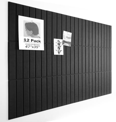 Woovio Large Cork Board 120x90cm Pin Board Notice Board for Office Black | 12 Pack Felt Bulletin Board Vision Board for Wall with 60 Adhesive Tabs Use in Home Bedrooms Kitchen Classroom Decor