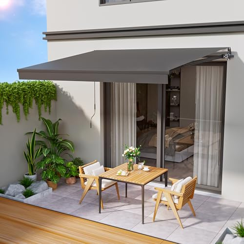 HOMEDEMO Gelenkarmmarkise Markise mit Handkurbel, 360x300cm, Anthrazit, Sonnenmarkise Terrassenmarkise Winkel Einstellung(5-60°), Balkon Markisen mit Wasserdichter Beschichtung mit Wandhalterung
