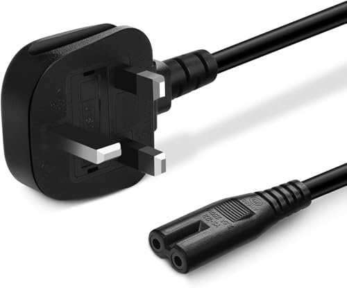 2 meter UK TV Power Cable Plug with 10A Fuse, Figure 8 power lead for tv power cable, Kettle Lead/Power Cord, 2 Pin Mains Power Lead to UK 3-Pin Plug compatible with TV/Printer & More (1.5M)