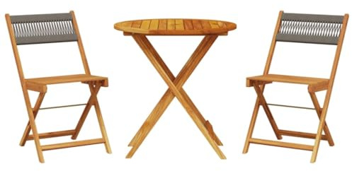 XHNIFBN 3-TLG. Bistro-Set Grau Akazienholz Massiv, Gartenmöbel-Set mit rundem Klapptisch Ø 70 cm und 2 Klappstühlen, platzsparende Sitzgruppe für Balkon, Terrasse und Garten