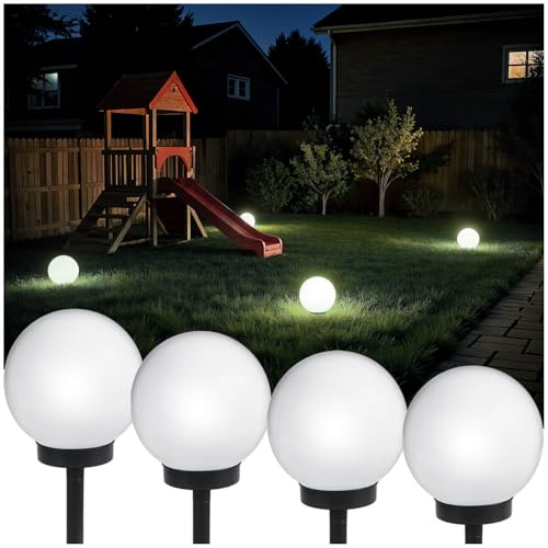 Green Blue GB123 4x Außensolarlampe Solarkugel Solarleuchte LED Leuchtkugel Garten Beleuchtung (Weiß, 4 Stück - 20cm)