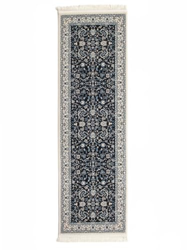 RugVista Nain Florentine Teppich, 80 x 300 cm, Dunkel Blau | Orientalische, Naher Osten, Traditionelle, Nain, Rechteckig, Niedriger Stapel, Nur chemische Reinigung, Oeko-Tex 100