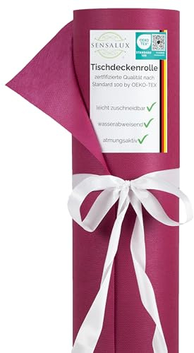 Sensalux Tischdeckenrolle Vlies 1,50 x 25 m Beere, 80 g/m² | abwaschbar, wasserabweisend, stoffähnlich, Tischdecke Rolle, OEKO-TEX, Party, Hochzeit, Catering, Event