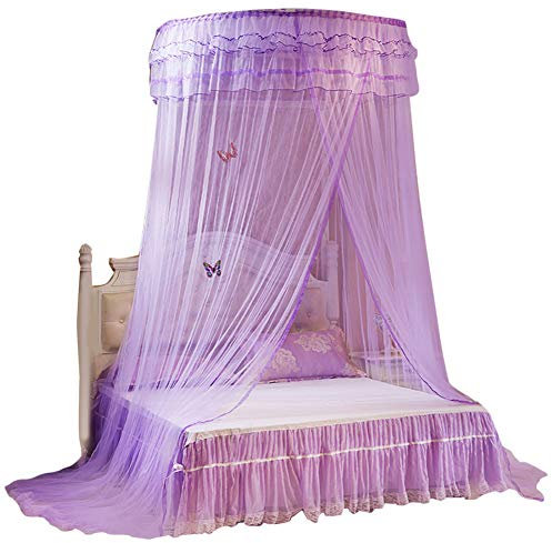 Moskitonetz, Spitze Runde Baldachin Betthimmel Netting Prinzessin Stil Zelt Bett Vorhang Netting für den Heimgebrauch/Mädchen Bett (4 Farben)(Lila)