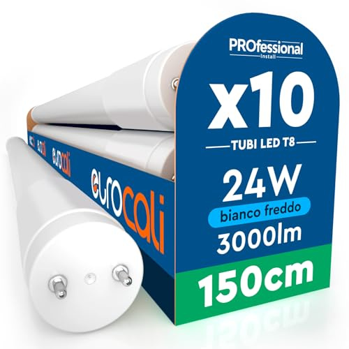 10 Tubes LED 150cm T8 G13 24W - Remplacement Néon - 3000 Lumens Blanc Froid 6500K - Haute Luminosité 125 lm/W - Matériau Nano-Plastique avec Starter LED - Garantie 3 Ans - Idéal Garage & Magasin