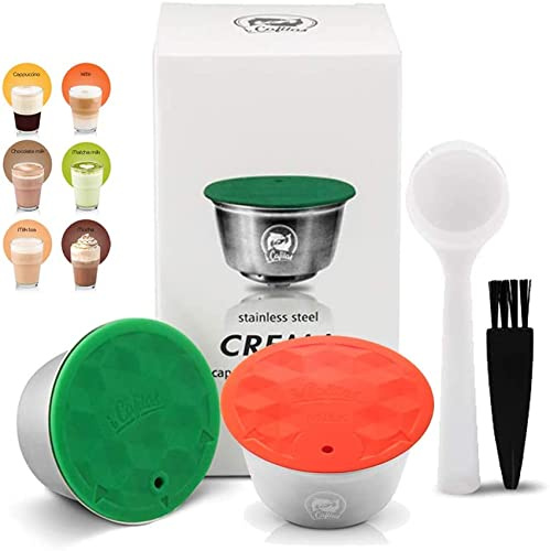 I Cafilas 1 Kaffee-Filter wiederverwendbar Edelstahl + 1 Kapsel Milchfilter wiederaufladbar Edelstahl für Nescafe Dolce Gusto, 1 Löffel + 1 Bürste,1 Set Kaffeekapsel für Dolce Gusto