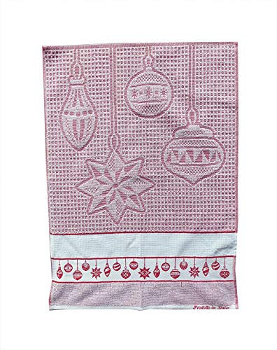 M&O Strofinacci Canovacci Asciughini Natale Set da 6 Pezzi Colore Rosso con Inserto in Tela Aida 100% Cotone Misura 50X70