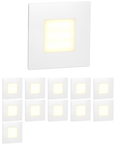 ledscom.de 12x LED Treppenlicht/Wandeinbauleuchte FEX für innen und außen, eckig, 85 x 85mm, warmweiß