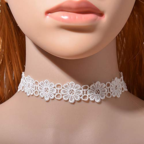 TseenYi Gothic-Vintage-Halskette, Stretch, weiße Spitze, gehäkelte Halskette, Vintage-Blumen-Muster, Schmuck für Frauen und Mädchen (weiß)