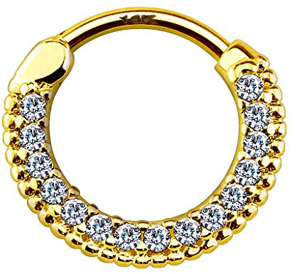 Piercingfaktor 585 Gold 14 Karat Nasen Piercing Ohr Ring Strass Kristall Septum Clicker