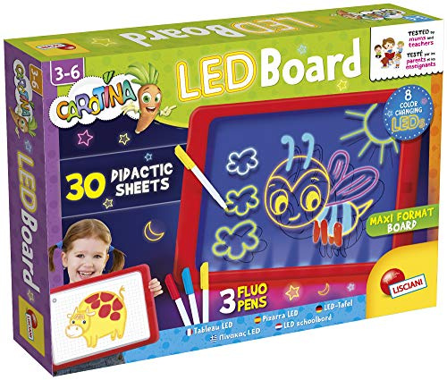 Lisciani - Carotina Tableau LED pour Dessins Fluorescents avec Fiches Didactiques