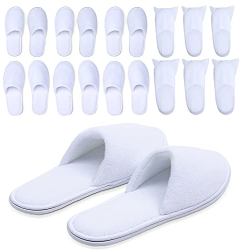 White Spa Slippers for Women - Non-Slip Washable Disposable Hotel Slippers for Guests, Cozy Travel-Friendly Bulk Slippers – Closed Toe House Spa Slippers for Guest - 6-Pack - 3 Medium & 3 Large