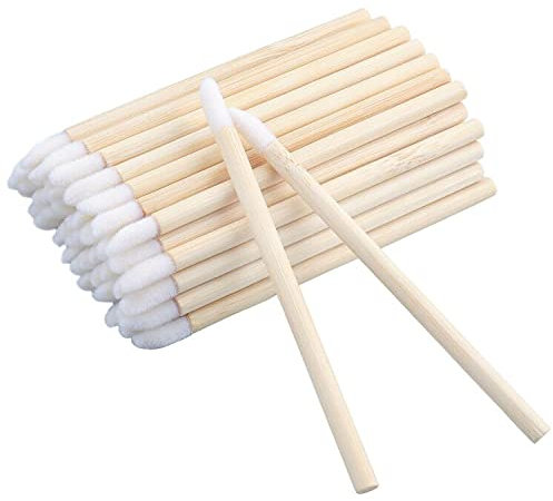 G2PLUS 50 Stück Lippenpinsel, Bambus Lippenstift Stab Applikator für Perfekt Lippen Makeup, Beige