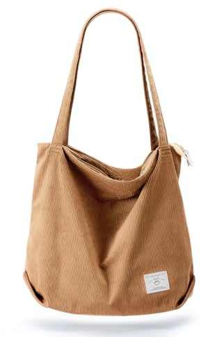 KALIDI cord Tasche Damen Umhängetasche mit Reißverschluss,Groß Shopper Tasche Tote Bag Handtasche Schultertaschen für Arbeit Büro Reisen Einkaufen Schule und Alltag
