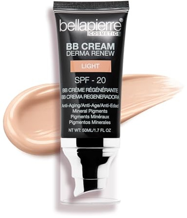 bellapierre BB-Creme mit LSF 20 – getönter Sonnenschutz, Concealer, matte Grundierung und feuchtigkeitsspendende Gesichtscreme | Ungiftig und parabenfrei | 50 ml - Light