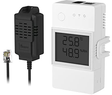 SONOFF TH Elite 20A Interrupteur Connecté WiFi avec THS01 Capteur de Température et Humidité, Contrôle à Distance via APP, Surveillance de Temp, Compatible avec Alexa, Google Home, Interface RJ9 4P4C