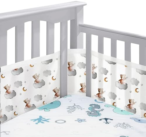 Bettumrandung Babybett,2 Pack Baby Nestchen Bettumrandung,Kopfumrandung Babybett,Atmungsaktive Krippenumrandung,Babybett Atmungsaktiver Kollisionsschutz,Nestchen für Kinderbetten,Babybett Umrandungen