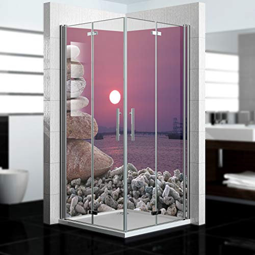dedeco Eck-Duschrückwand wasserfest Motiv: Zen V8, 2 x 80x210 cm, als Badrückwand zum Fliesenersatz, als Dekorwand, Wandverkleidung und Duschplatte aus Aluminium - Made in Germany