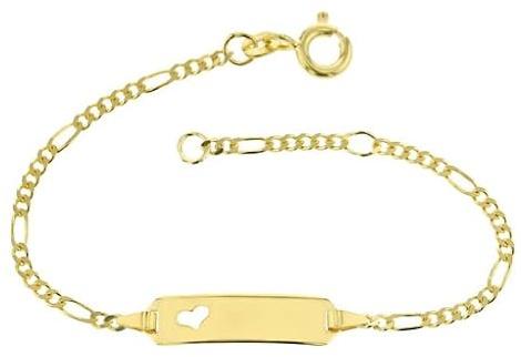 JC Trauringe Gold 333 Baby ID-Armband Kinder Goldarmband 14 cm I Figaro Armband mit Gravur Taufarmband Gold Namensarmband I Babyarmband mit Namen I Kinderschmuck Made in Germany I 5.53032HERZ