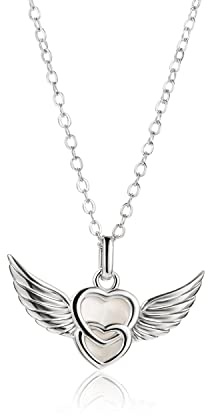Collar de alas de ángel de plata esterlina 925 con corazón colgante para las mujeres,corazones collar de amor cadenas de amistad regalos para bebé niños niñas mujer hija bautizo comunión Cumpleaños