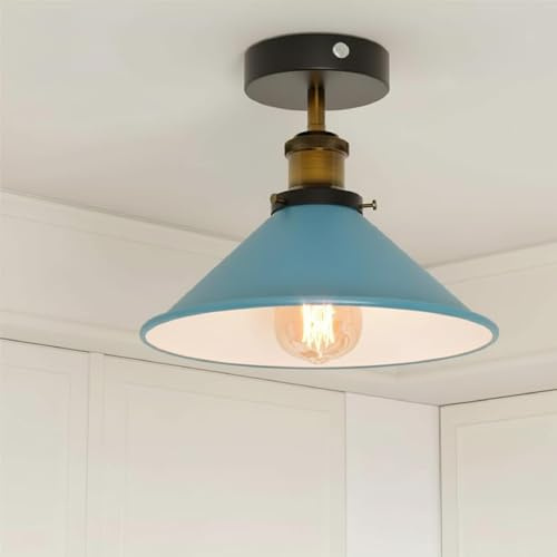 LEDSone Moderne Unterputz-Deckenleuchten aus Metall, LED-Leuchten, halbbündige Pendelleuchte, Metall-Kronleuchter, 22 cm kegelförmiger Lampenschirm, für Flur, Wohnzimmer (Blau)