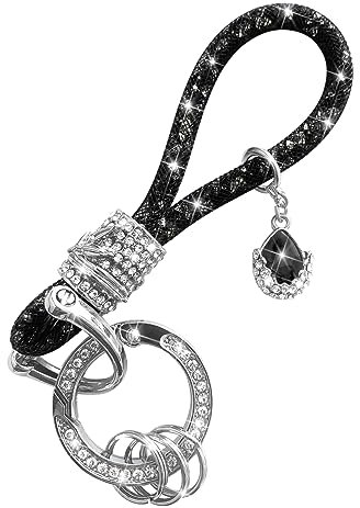 JNNJ Crystal Auto Schlüsselanhänger, Universelle Auto-Schlüsselanhänger Mit Glitzernden Strasssteinen, Kristall Auto Schlüsselanhänger Zubehör für Damen(Schwarz)