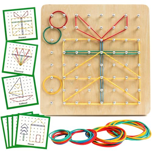 YIQOGAME Montessori Geobrett aus Holz, Lernspielzeug für Kinder ab 3 Jahre
