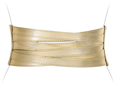 JASGOOD Gold Wide Waist Belt for Women, Stretchy Braided Elastic Obi Belt, Fashion Cinch Belt for Dresses