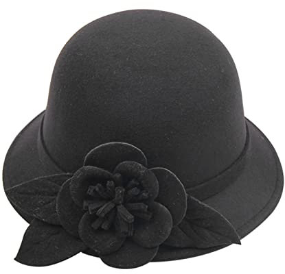 Herbst- und Winterblumen für Damen, runde Oberseite, lässig, Basin-Kappe, kleine Melone Herren Sonnenhut Fischerhut (Black, M)