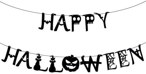 Oblique Unique® Happy Halloween Girlande Schwarz Horror schaurige Hänge Dekoration für Halloween Fasching Karneval Grusel Motto Party