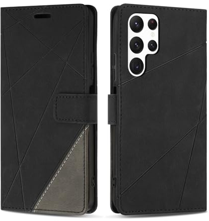 SONWO Hülle für Samsung Galaxy S22 Ultra Hülle, Premium PU Leder Handyhülle Wallet Silikon Schutzhülle Klapphülle für Galaxy S22 Ultra, Schwarz